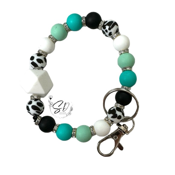 7 1/2 inch Silicone Wristlet Keychain, Multicolor with Silver Embellishm… - Picture 3 of 4